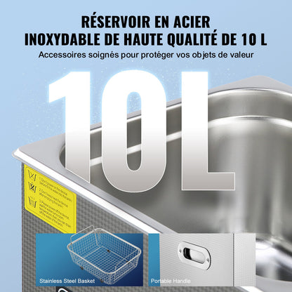 Ultrasonic Cleaner with Digital Timer & Heater, Professional Ultra Sonic Jewelry Cleaner, Stainless Steel Heated Cleaning Machine for Glasses Watch Rings Small Parts Circuit Board (10L)