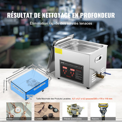 Ultrasonic Cleaner with Digital Timer & Heater, Professional Ultra Sonic Jewelry Cleaner, Stainless Steel Heated Cleaning Machine for Glasses Watch Rings Small Parts Circuit Board (10L)