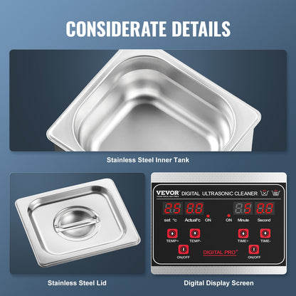 Ultrasonic Cleaner, 1.3L Professional 50W Cleaning Machine with Timer & Heater, 40kHz Digital Ultrasonic Cleaner with Basket for Watch Glasses Jewelry Retainer Industrial Parts Tools