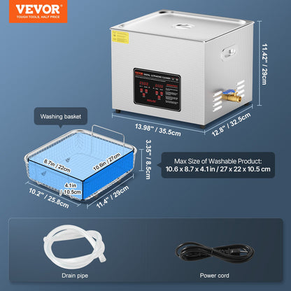 Ultrasonic Cleaner, 15L Professional 360W Cleaning Machine with Timer & Heater, 40kHz Digital Ultrasonic Cleaner with Basket for Watch Glasses Jewelry Retainer Industrial Parts Tools