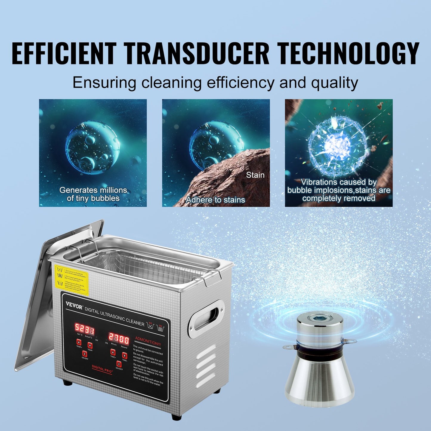 Ultrasonic Cleaner with Digital Timer & Heater, Professional Ultra Sonic Jewelry Cleaner, Stainless Steel Heated Cleaning Machine for Glasses Watch Rings Small Parts Circuit Board (3L)