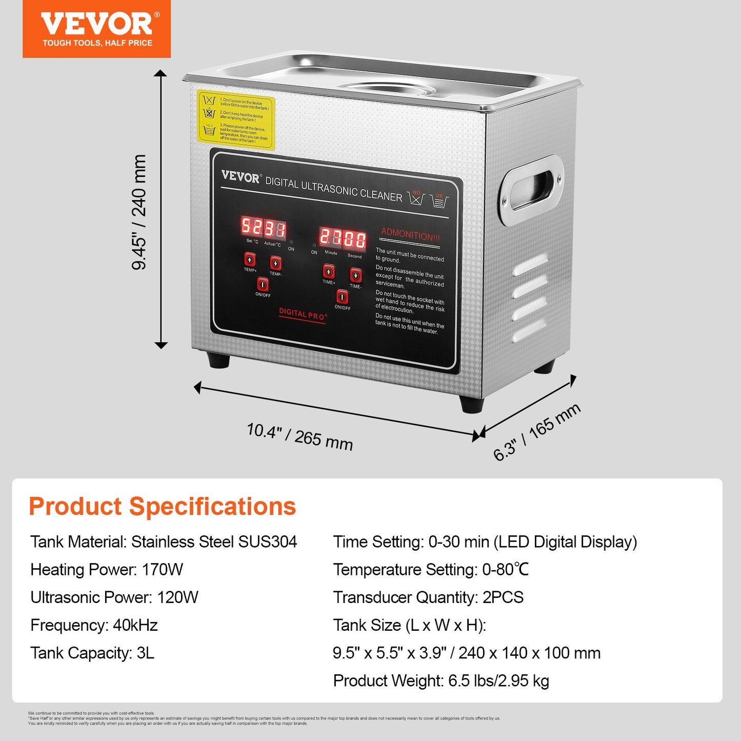 Ultrasonic Cleaner with Digital Timer & Heater, Professional Ultra Sonic Jewelry Cleaner, Stainless Steel Heated Cleaning Machine for Glasses Watch Rings Small Parts Circuit Board (3L)