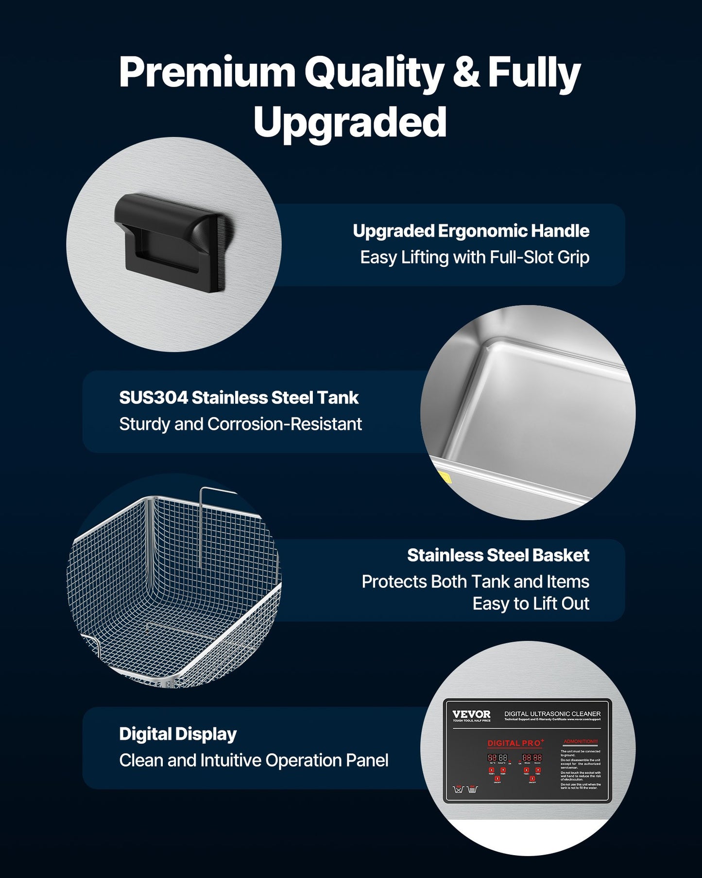 50L ultraljudstvätt, professionell ultraljudstvättmaskin med rengöringskorg och digital display, 840W stor rengöringsmaskin i rostfritt stål med hjul för industriella delar, förgasare