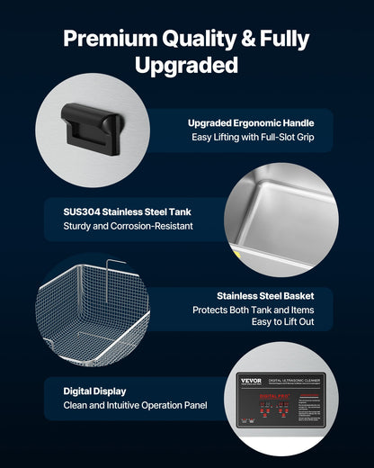 50L ultraljudstvätt, professionell ultraljudstvättmaskin med rengöringskorg och digital display, 840W stor rengöringsmaskin i rostfritt stål med hjul för industriella delar, förgasare