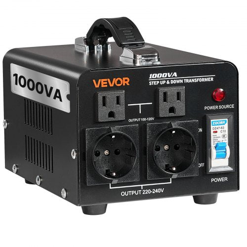 Spänningsomvandlare, 1000VA, Kraftig upp-/nedtransformator, Omvandlare från 110V till 220V och 220V till 110V, med amerikanska uttag, EU-uttag, nätsladd, kretsbrytarskydd
