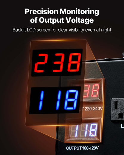 Voltage Auto Converter Transformer, 5000VA, Heavy Duty Step Up/Down Power Transformer, 110V to 220V and 220V to 110V, with 3 US Outlets, 3 EU Outlets, LCD Display, Circuit Breaker Protection