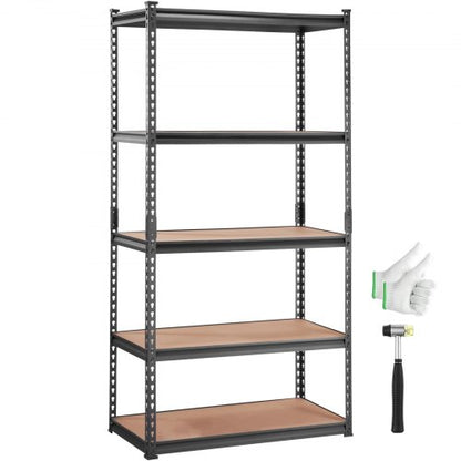 Storage Shelving Unit, 5-Tier Adjustable, 2000 lbs Capacity, Heavy Duty Garage Shelves Metal Organizer Utility Rack, Black, 35" L x 18" W x 71" H for Kitchen Pantry Basement Bathroom Laundry