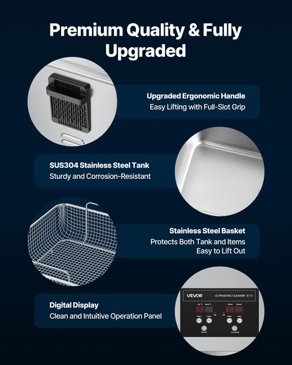 15L Ultrasonic Cleaner, Professional Ultrasonic Cleaner Machine with Cleaning Basket & Digital Display, 240W Stainless Steel 40kHz Industrial Cleaning Machine for Parts, Carburetors, Instruments