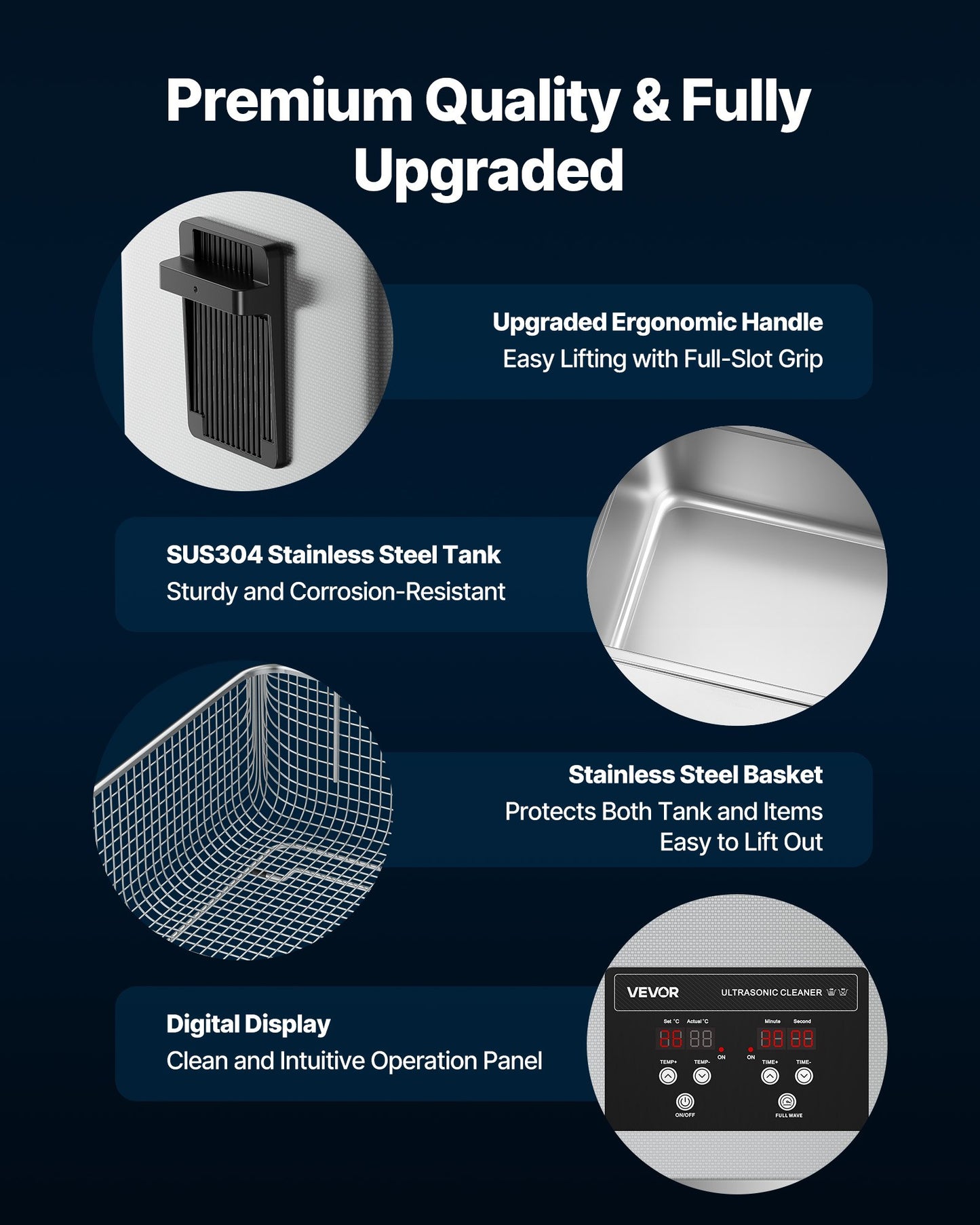 30L Ultrasonic Cleaner, Professional Ultrasonic Cleaner Machine with Cleaning Basket & Digital Display, 480W Stainless Steel 40kHz Industrial Cleaning Machine for Parts, Carburetors, Instruments