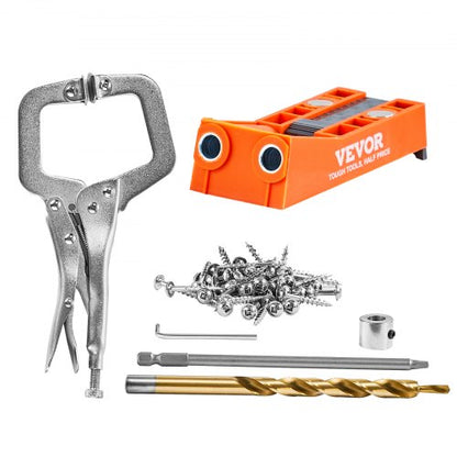Pocket Hole Jig, 56 Pcs Mini Jig Pocket Hole System with 22.9 cm C-clamp, Step Drill, Wrench, Drill Stop Ring, Square Drive Bit, and Screws, for DIY Carpentry Projects