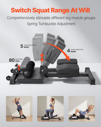 Sissy Squat Machine, Multifunktionell Djup Sissy Squat Bänk för Benmuskelträning, Enkel Uppställning &amp; Hopfällbar Core Midja &amp; Glute Träningsutrustning, Benträningsmaskin för Hemmagym, Svart