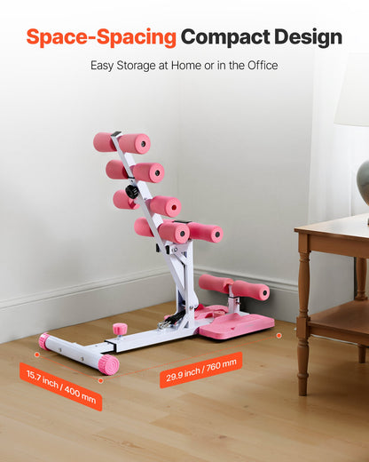 Djup knäböjsmaskin, justerbar sätesträningsmaskin med 3 högstyrkemotståndsband, hopfällbar coreben- och sätesträningsmaskin, armhävningsutrustning för hemmagym, rosa + vit