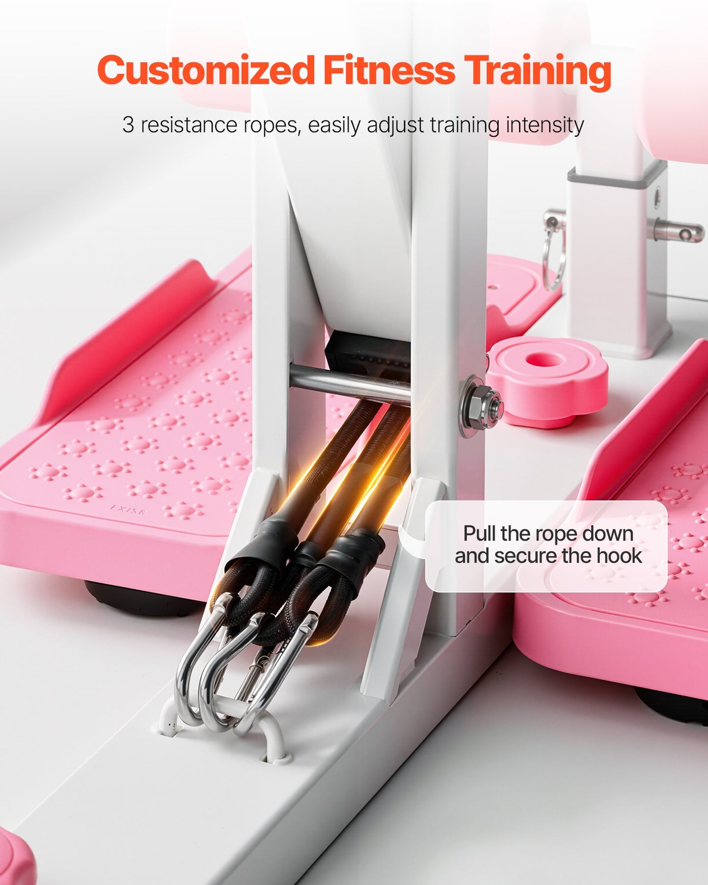 Deep Squat Machine, Adjustable Glutes Trainer Machine with 3 High-Strength Resistance Bands, Folding Core Leg & Glutes Exercise Trainer, Push Up Workout Equipment at Home Gym, Pink + White