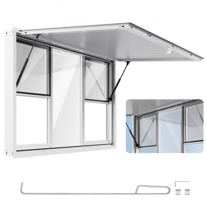 Koncessionsfönster 152x92 cm, servicefönster i aluminiumlegering för food truck, upp till 85 graders stående serveringfönster med 6 skjutbara fönster, markisdörr och dragkrok, för koncessionsvagnar
