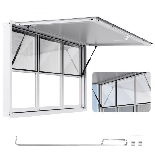 Koncessionsfönster 152x92 cm, servicefönster i aluminiumlegering för food truck, upp till 85 graders stående serveringfönster med 6 skjutbara fönster, markisdörr och dragkrok, för koncessionsvagnar