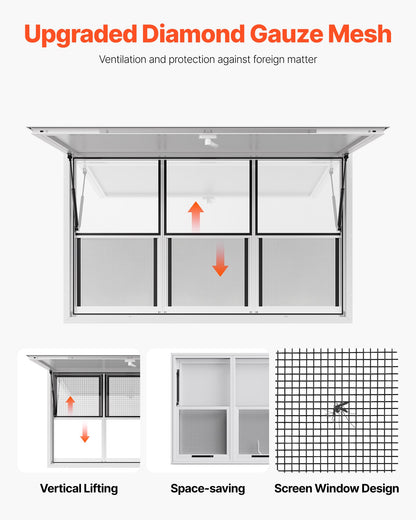 Koncessionsfönster 152x92 cm, servicefönster i aluminiumlegering för food truck, upp till 85 graders stående serveringfönster med 6 skjutbara fönster, markisdörr och dragkrok, för koncessionsvagnar