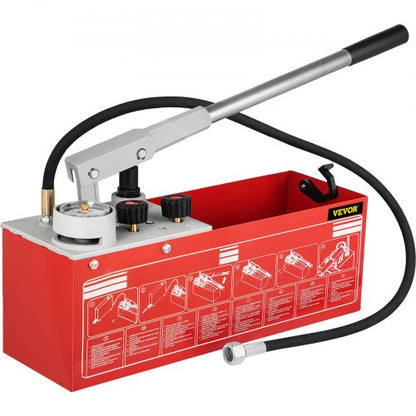 Hydrostatic Pressure Test Pump, Test Up to 25 bar/2.5 MPa, 12.1 L Tank, Hydraulic Manual Water Pressure Tester Kit w/ Two-Unit Gauge & R 1.27 cm Connection, for Pipeline Fluid Pressure Testing