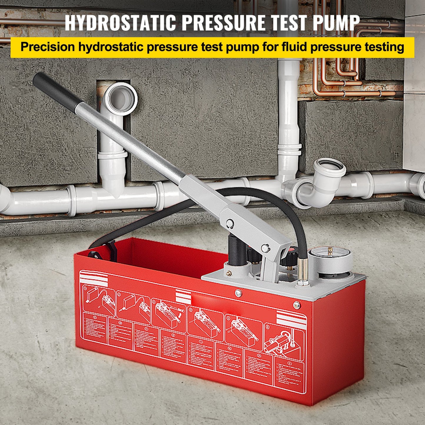 Hydrostatisk trycktestpump, test upp till 25 bar/2,5 MPa, 12,1 l tank, hydrauliskt manuellt vattentryckstestare med tvåmanometer och R 1,27 cm-anslutning, för trycktestning av rörledningsvätskor