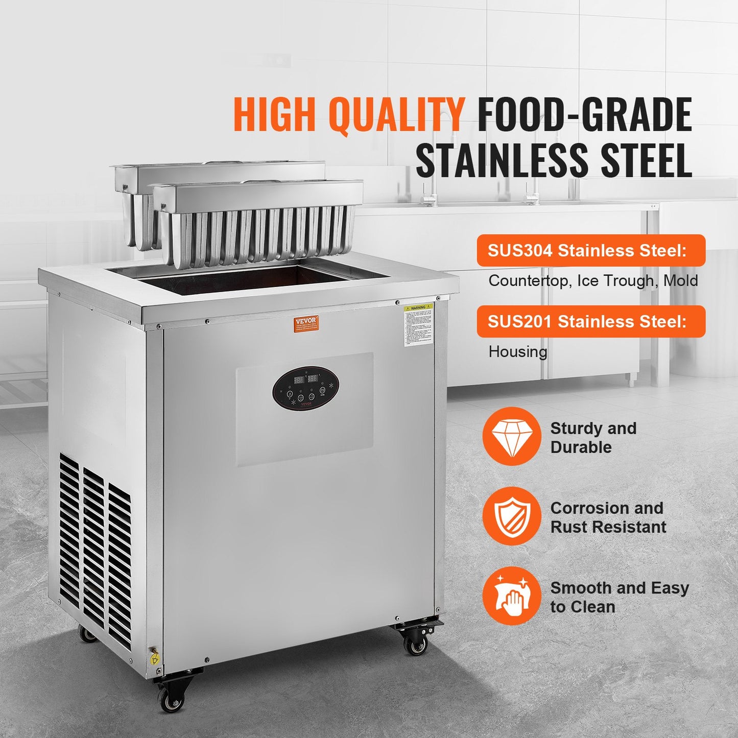 Kommersiell glassmaskin, set med 2 formar - 52 delar isglassmaskin, kommersiell glassmaskin i rostfritt stål, glassmaskin med ispinnar för barer, kaféer, Milktea-butiker (set med 26 former)