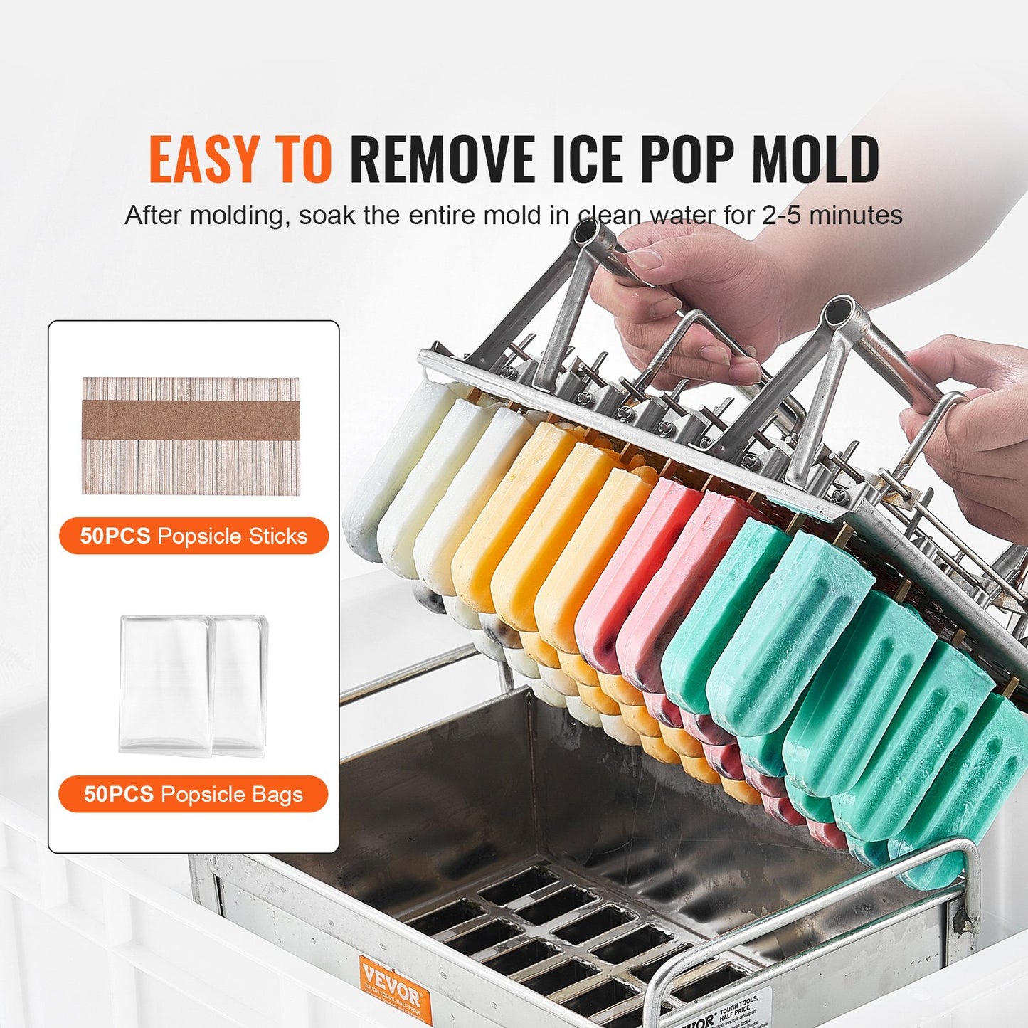 Commercial Popsicle Moulds, 40PCS Round-Head Ice Pop Moulds with Double Slot, Stainless Steel Ice Lolly Popsicle Moulds, Ice Cream Maker Mould Holder with 50PCS Popsicle Sticks & Bags