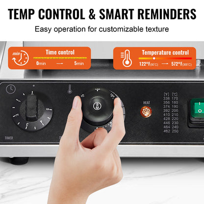 Kommersiell våffeljärn, 2 st rektangulär våffeljärn, 2000 W non-stick belgiskt våffeljärn i rostfritt stål med temperatur- och tidskontroll, handtag, för restaurang, bageri, snackbarfamilj
