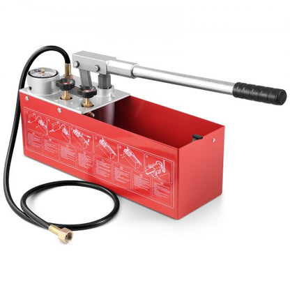 Hydrostatic Test Pump, Max 25 bar/362 PSI, Dual Valve Hydraulic Manual Water Pressure Tester Kit with Gauge 10L Water Tank, 1.4 m Hose with 1.27 cm External Thread Connector for Pipeline