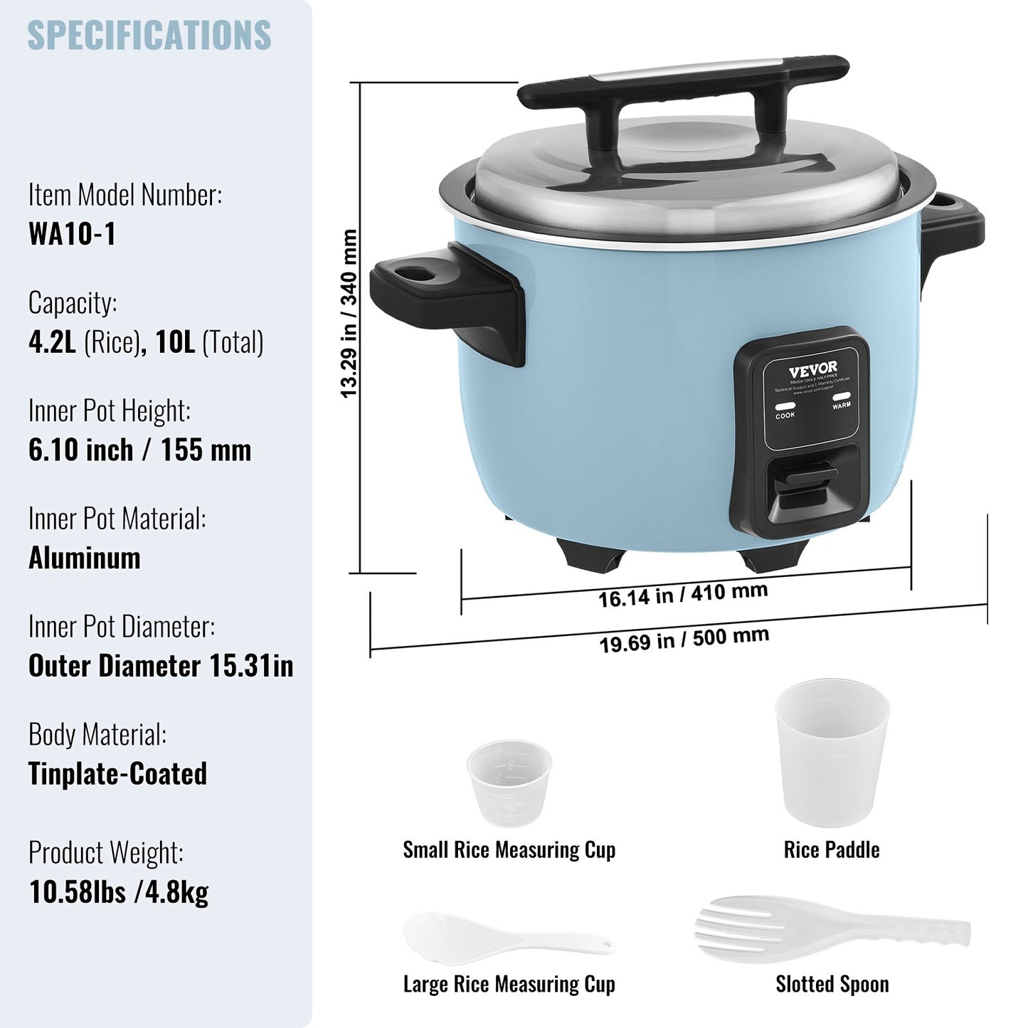Commercial Rice Cooker, 60-Cup Rice Cooker, 13 Liter Large Rice Cooker and Warmer with Nonstick Inner Pot, Fast Cooking and 24-Hour Keep Warm, with Rice Cup and Paddle, for Restaurant