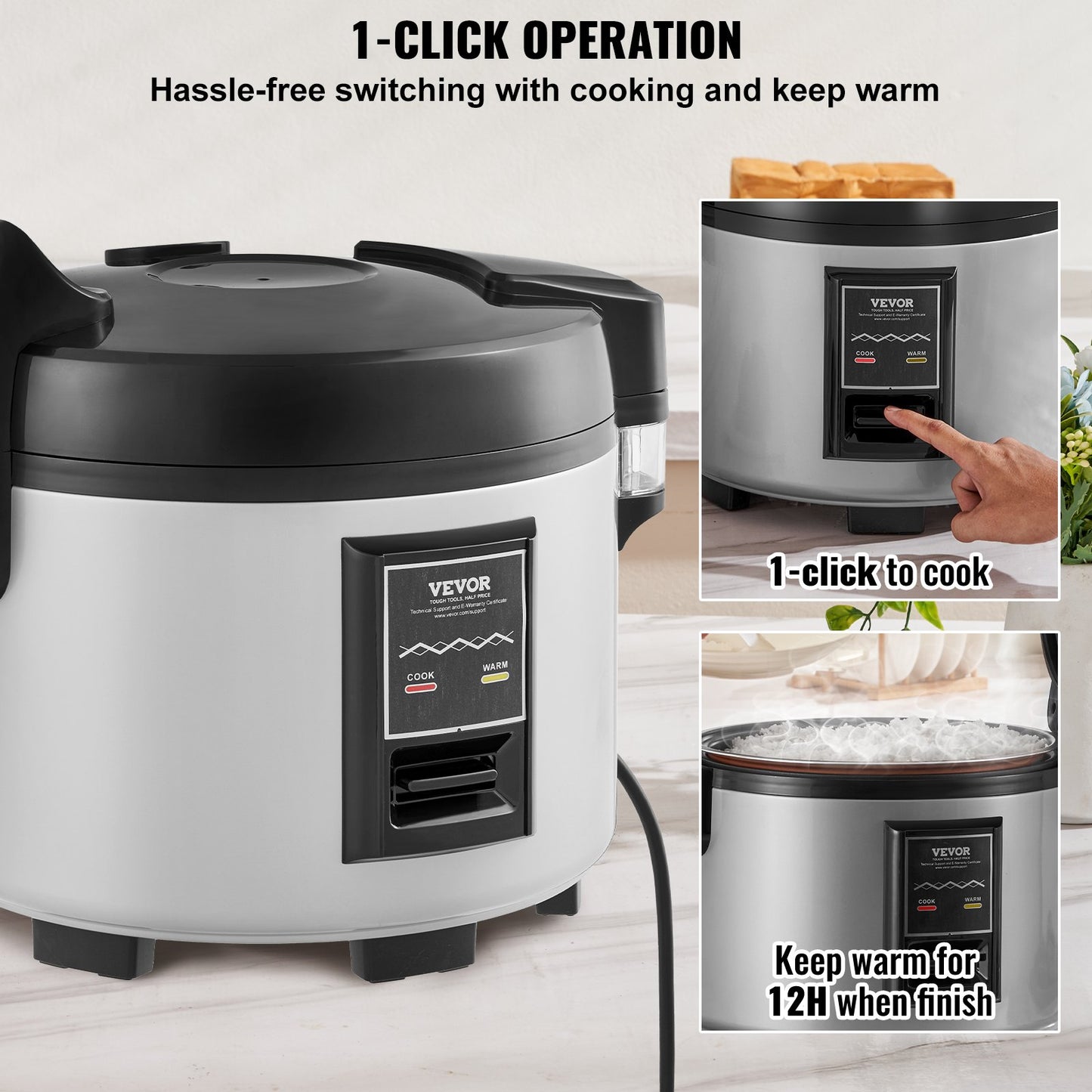 Commercial Rice Cooker, 60-Cup Rice Cooker, 13 Liter Large Rice Cooker and Warmer with Nonstick Inner Pot, Fast Cooking and 12-Hour Keep Warm, with Rice Cup and Paddle, for Restaurant
