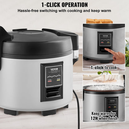 Commercial Rice Cooker, 60-Cup Rice Cooker, 13 Liter Large Rice Cooker and Warmer with Nonstick Inner Pot, Fast Cooking and 12-Hour Keep Warm, with Rice Cup and Paddle, for Restaurant