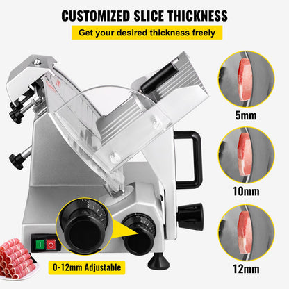 Commercial Meat Slicer, 200W Electric Deli Food Slicer, 350-400RPM Meat Slicer with 8" Carbon Steel Blade, 0 - 0.47 inch Adjustable Thickness Electric Meat Slicer for Home and Commercial Use