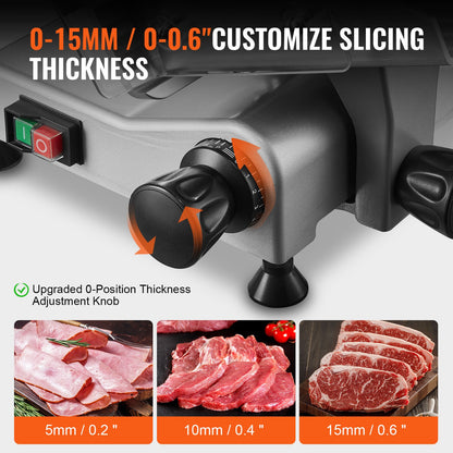 Meat Slicer, 340W Electric Deli Food Slicer with 25.4 cm SUS420 Stainless Steel Blade and Built-in Sharpening Stone, 0-0.6 inch Adjustable Thickness for Commercial and Home Use, Cut Meat and Cheese