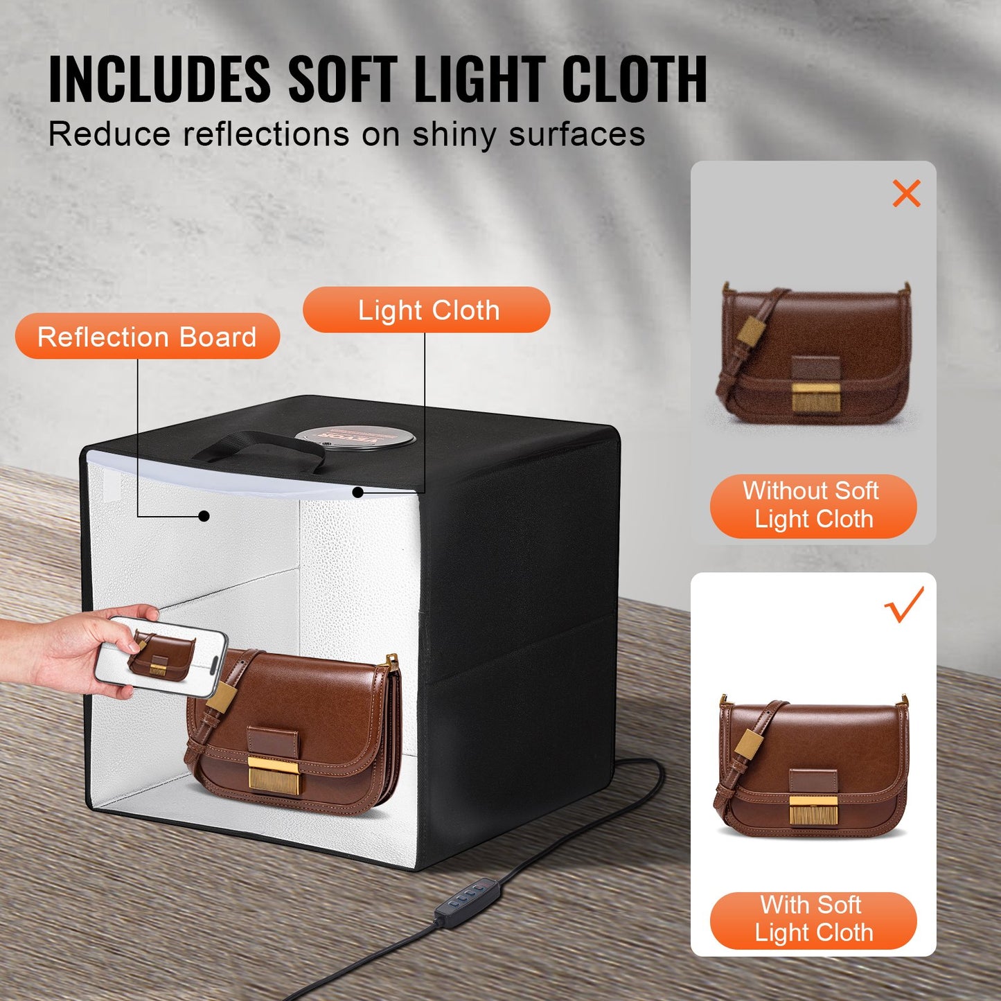 315x310x310 mm Photo Studio Light Box 3000-5600K 6 Double-Sided Color Backdrops