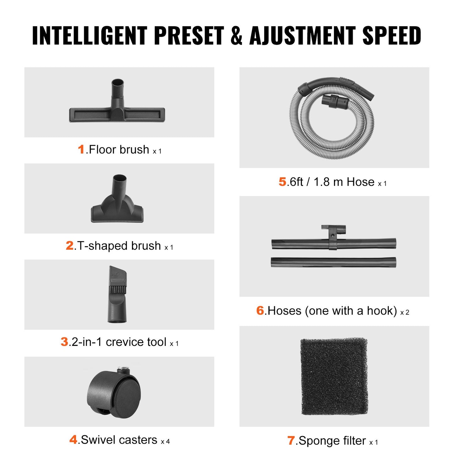 Våt- och torrdammsugare i rostfritt stål, 8 gallon, 6 peak hk, våt- och torrdammsugare, kraftfull sugfunktion med blåsfunktion och tillbehör, 2-i-1-munstycke för fogar, liten verkstadsdammsugare, perfekt för mattskräp, djurhår, bil