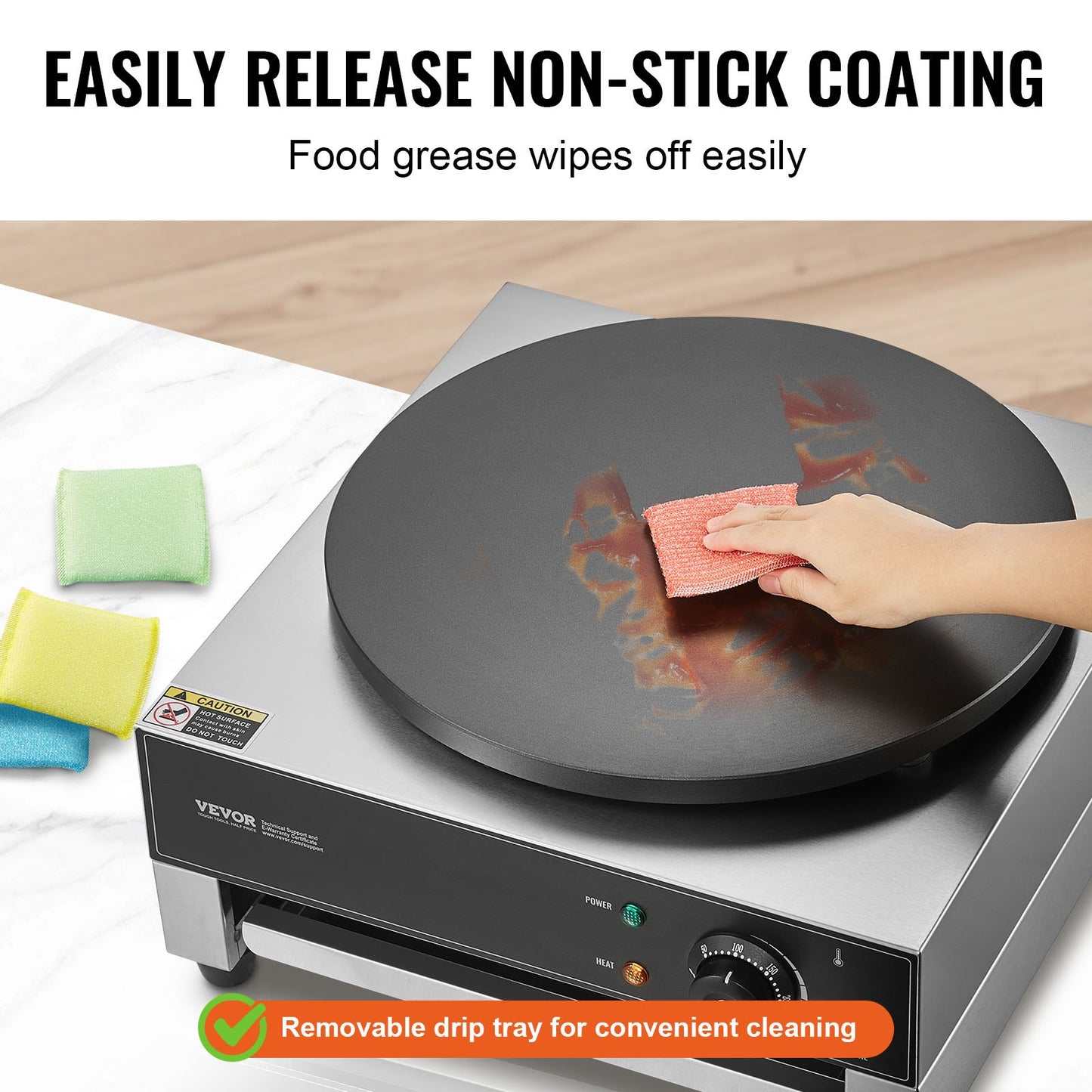 Elektrisk crêpemaskin, 16-tums kommersiell crêpemaskin, 3000W platt crêpe-stekplatta, non-stick pannkaksmaskin i rostfritt stål, rund pannkaksugn för flingor med temperaturkontroll och stationär design