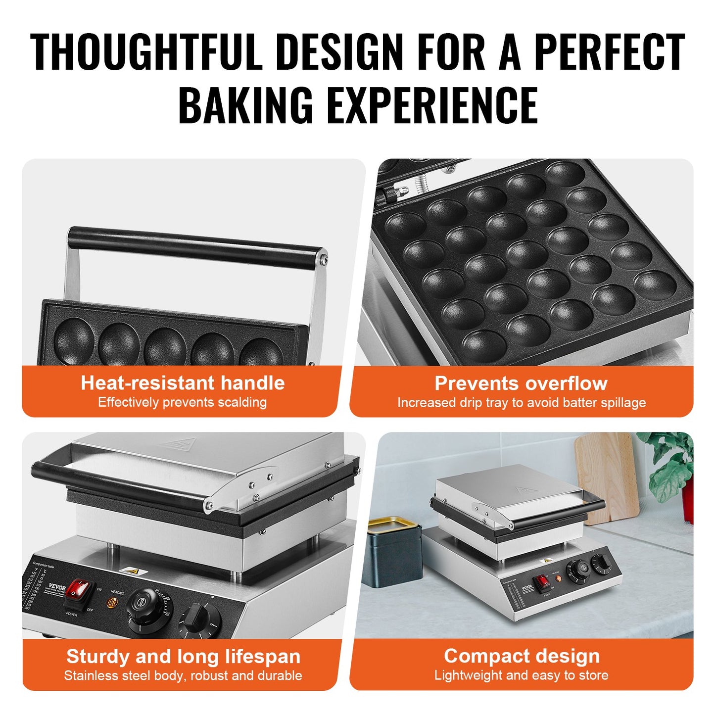 Mini Dutch Pancake Maker, 25PCS 43mm Diameter Dorayaki Baker Machine, 1700W Commercial Electric Poffertjes Grill, Non-stick Stainless Steel, Temp & Time Control, for Home Kitchen Restaurant