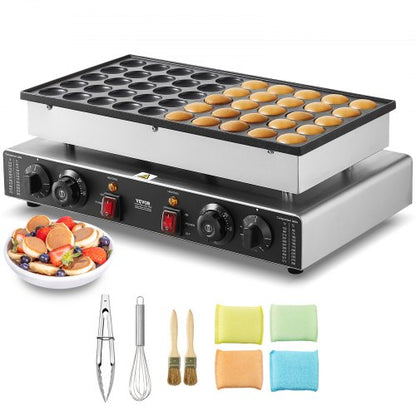 Mini Dutch Pancake Maker, 50PCS 43mm Diameter Dorayaki Baker Machine, 1700W Commercial Electric Poffertjes Grill, Non-stick Stainless Steel, Dual Temp & Time Control, for Home Kitchen Restaurant