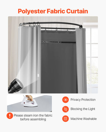 Provrum, Omklädningsrum med tjocka polyestergardiner, avskildhetsyta med skugggardin och krok, för butik, köpcentrum, skrädderi och utomhusbruk 100 x 95 x 200 cm (svart och gråvit)