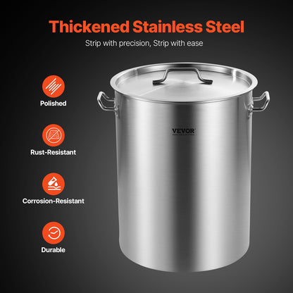 Stainless Steel Stockpot, 36 Quart Cooking Pots, Cookware Sauce Pot with Basket, Lid, and Handle, Heavy Duty Commercial Grade Stock Pot, Sanding Treatment, for Steaming Boiling or Frying Silver