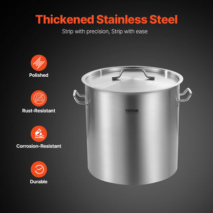 Stainless Steel Stockpot, 53 Quart Large Cooking Pots, Cookware Sauce Pot with Lid, and Handle, Heavy Duty Commercial Grade Stock Pot, Sanding Treatment, for Large Groups Events Silver