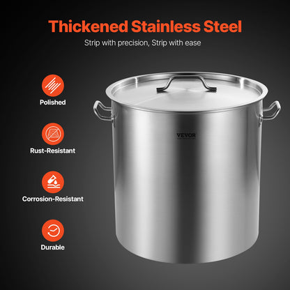 Stainless Steel Stockpot, 84 Quart Large Cooking Pots, Cookware Sauce Pot with Basket, Lid, and Handle, Heavy Duty Commercial Grade Stock Pot, Sanding Treatment, for Large Groups Events Silver