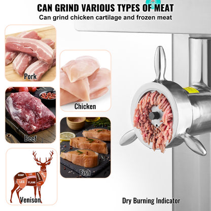Meat Grinder, 36.7 Lbs/Min Capacity Electric Meat Grinders w/ Blade, Grinding Plate, Sausage Maker, Stainless Steel Commercial Meat Mincer for Kitchen Restaurant Butcher Store