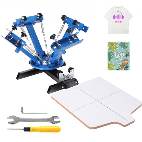 Screen Printing Machine, 4 Color 1 Station 360° Rotable Silk Screen Printing Press, 21.2x17.7in / 54x45cm Screen Printing Press, Double-layer Positioning Pallet for T-shirt DIY Printing