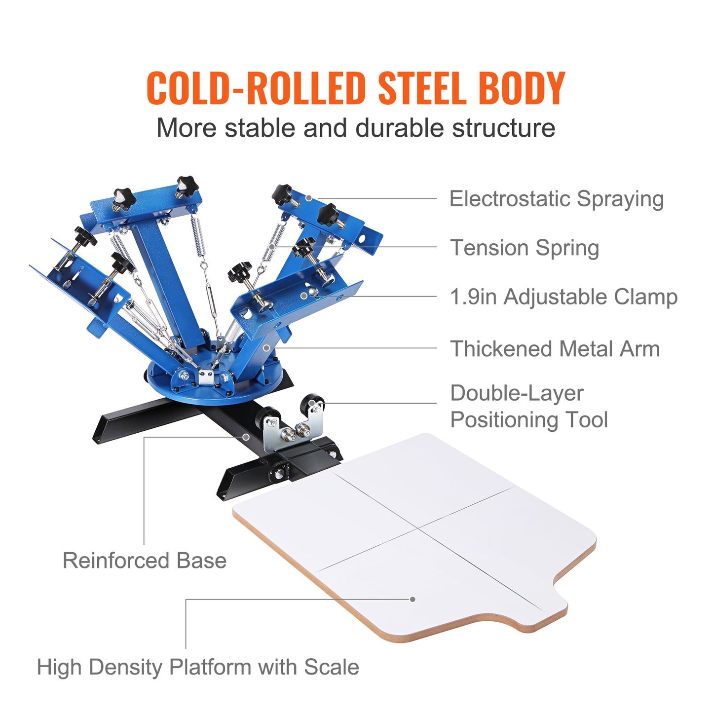Screen Printing Machine, 4 Color 1 Station 360° Rotable Silk Screen Printing Press, 21.2x17.7in / 54x45cm Screen Printing Press, Double-layer Positioning Pallet for T-shirt DIY Printing