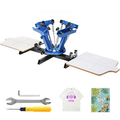Screentrycksmaskin, 4-färgs 2-stations 360° roterbar silkscreentryckspress, 21,2x17,7 tum / 54x45 cm screentryckspress, dubbelskiktad positioneringspall för T-shirt DIY-tryck