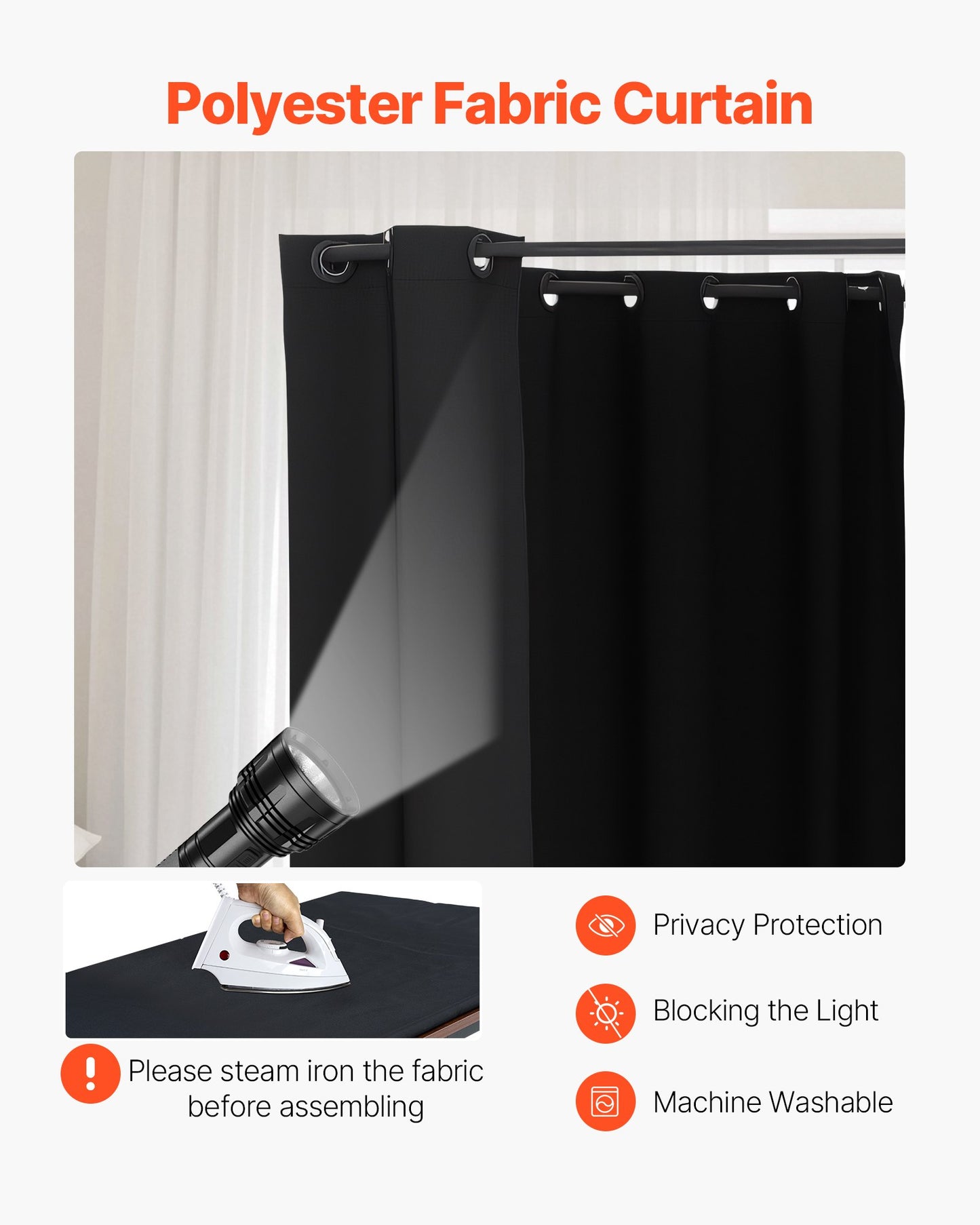 Provrum, portabelt omklädningsrum med tjocka polyestergardiner, dubbla omklädningsrum med skiljeväggar, för butik, köpcentrum, studio, skrädderi och kontor 200 x 100 x 200 cm (svart)