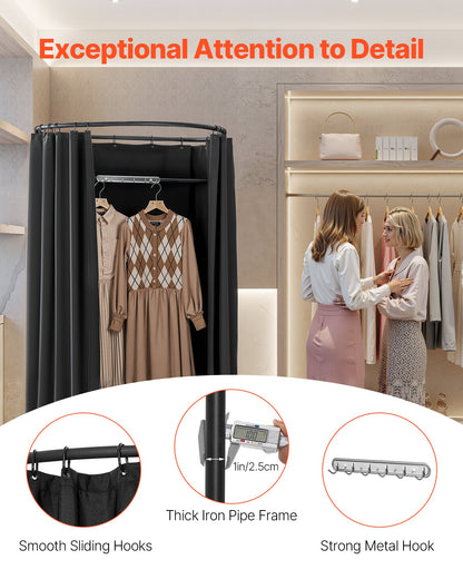 Provkammare, portabelt omklädningsrum med tjocka polyestergardiner, avskildhetsyta med skugggardin och krok, för butik, köpcentrum, skrädderi och utomhusaktiviteter 100 x 95 x 200 cm (svart)