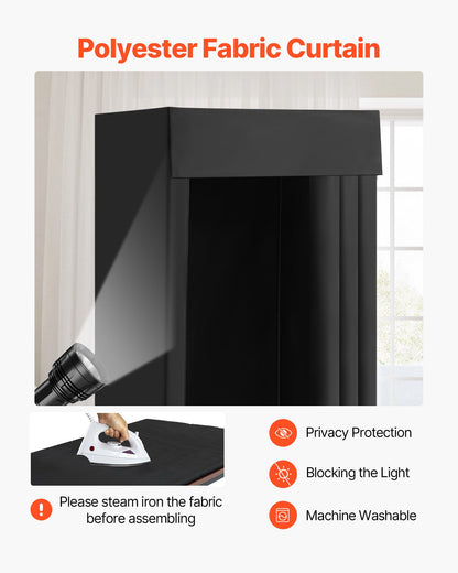 Provkammare, portabelt omklädningsrum med tjocka polyestergardiner, avskildhetsyta med skugggardin och krok, för butik, köpcentrum, skrädderi och utomhusaktiviteter 99 x 99 x 198 cm (svart)
