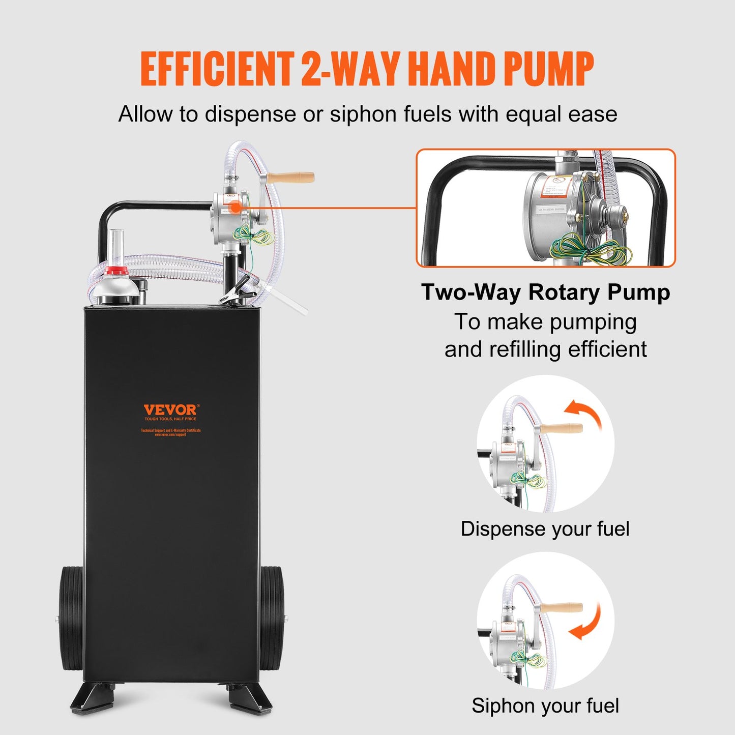 30-gallons bensinbehållare, bränsletank med hjul, bärbar bränslebehållare med manuell överföringspump, bensin- och dieselbehållare för bilar, gräsklippare, fyrhjulingar, båtar, mer, svart