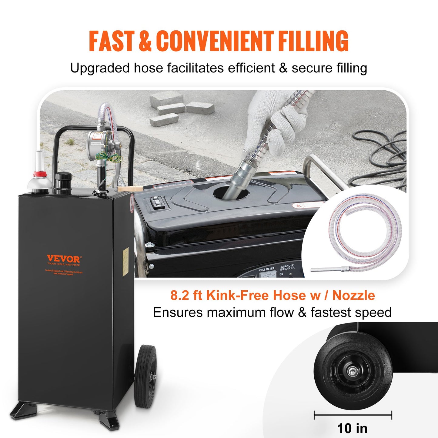 30-gallons bensinbehållare, bränsletank med hjul, bärbar bränslebehållare med manuell överföringspump, bensin- och dieselbehållare för bilar, gräsklippare, fyrhjulingar, båtar, mer, svart