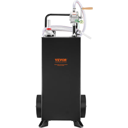 30-gallons bensinbehållare, bränsletank med hjul, bärbar bränslebehållare med manuell överföringspump, bensin- och dieselbehållare för bilar, gräsklippare, fyrhjulingar, båtar, mer, svart